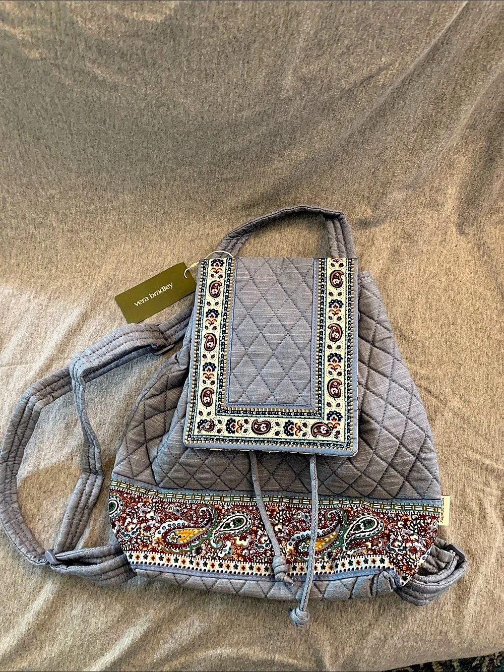 Vera Bradley Original Drawstring Backpack Paisley Backpack in Blue & Red NWT